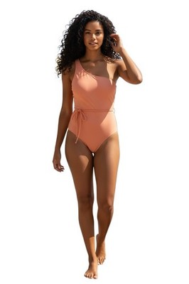 NWT Cupshe One-Shoulder Peach One-Piece Modern Minimalist Swimsuit - Size Small