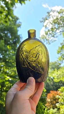 1830s Green 1/2 Pint Coventry CT GII-71 Double Eagle Historical Flask Pontil