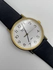 Vtg TIMEX EASY READER Watch 90s Black Leather Gold Tone NEW BATTERY