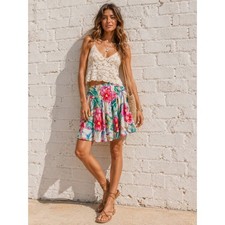 Vintage By Krash Cotton Hibiscus Floral Midi Skirt Tropical High Waist L
