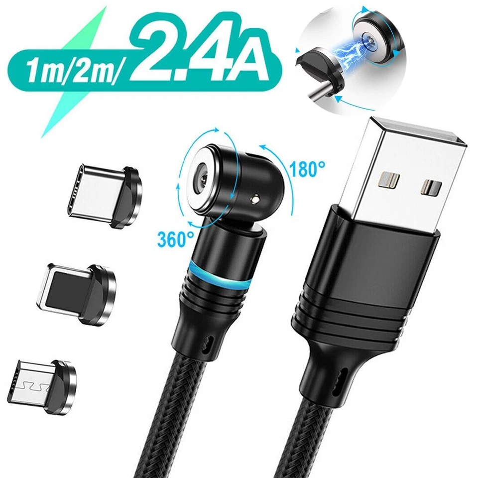 180°+360° Rotate Magnetic Charger Cable Phone Fast Charging Type C Micro USB IOS - Image 2 of 4