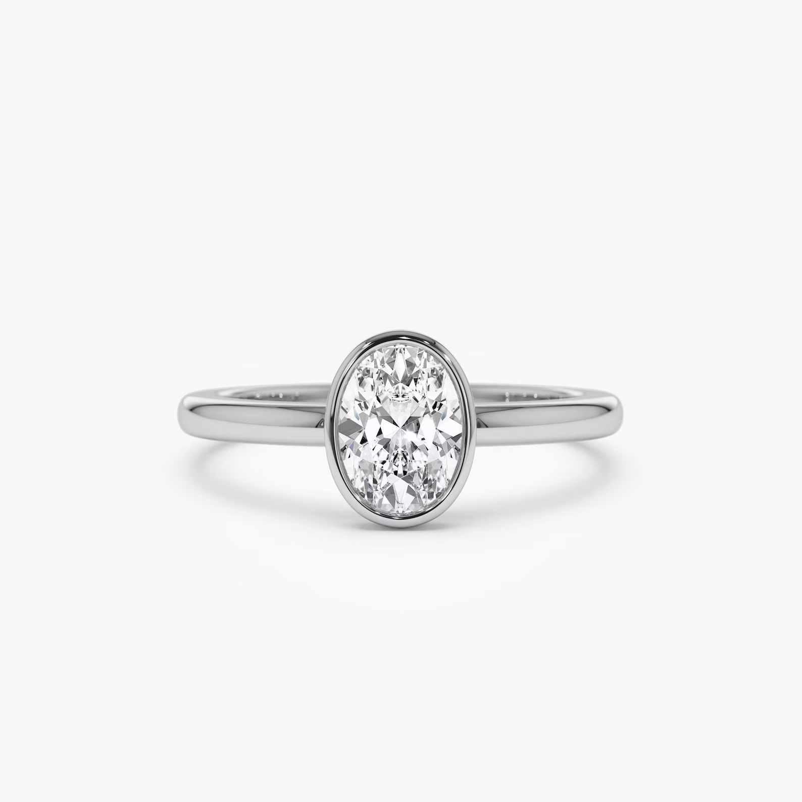 Lab Grown 1.50 Ct Oval Cut E VS1 Diamond Bezel Setting Engagement Ring 14k Gold