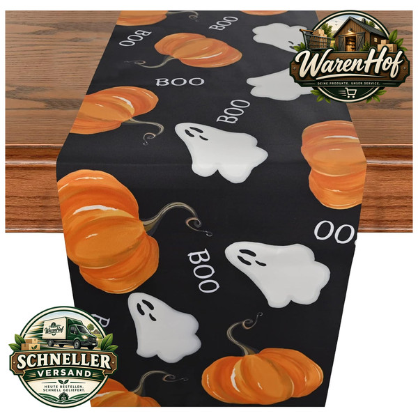 Halloween TischläUfer Schwarz Vintage KüRbis Geist BOO Waschbar 35X180Cm-image