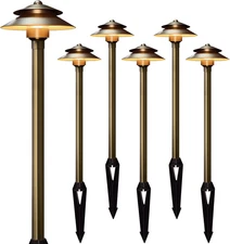 Solid Brass Low Voltage Landscape Pathway Lights (6'' Shade, 19'' Tall), 12V LED