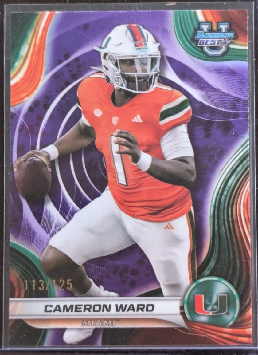 2024 Bowman U Best Cam Ward QB1!! Purple Refractor /125 +Bonus Silver Hurricanes