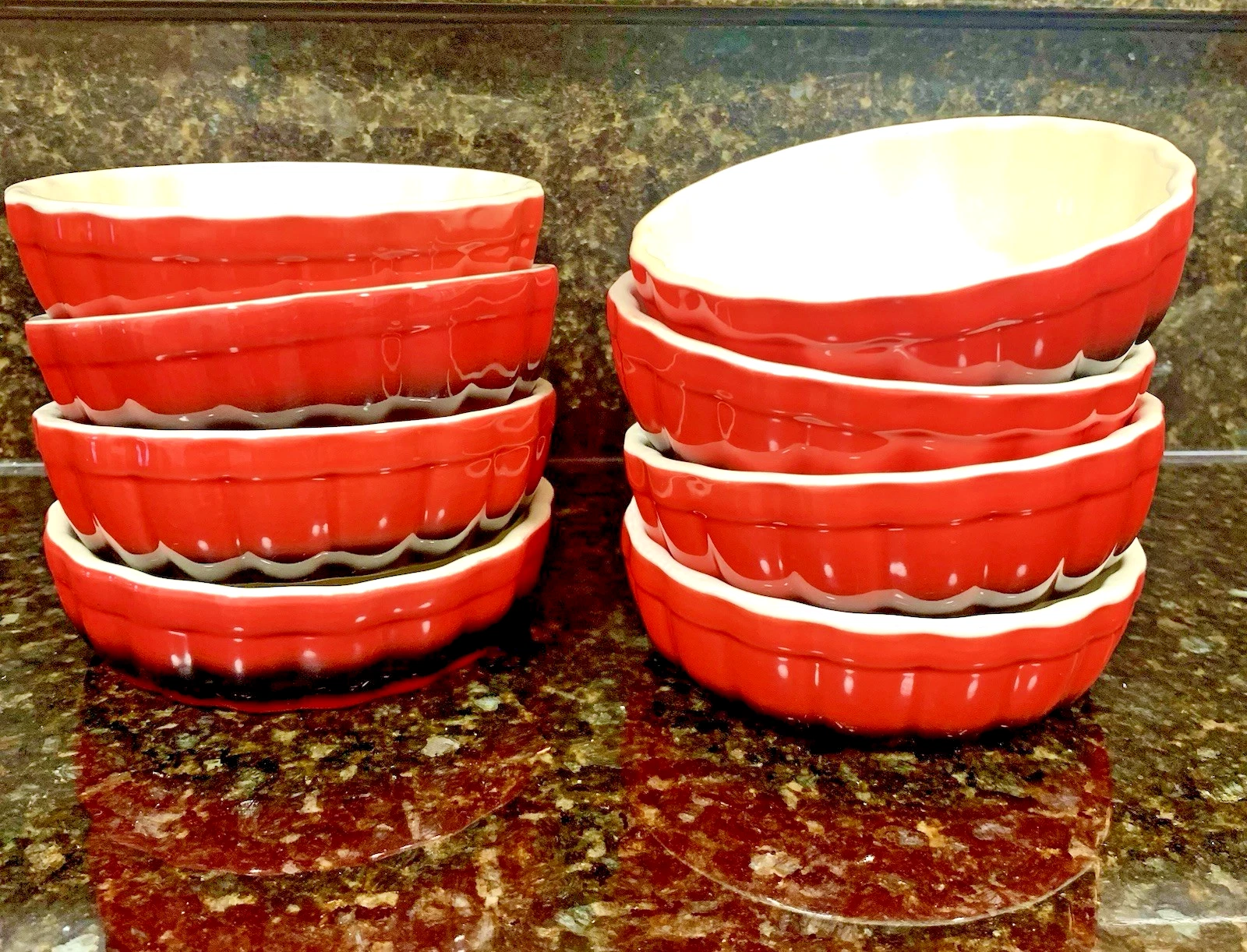 Set of 8 ROCQ Parisian Patisserie Tart Mini Pie Dishes 5” Red Stoneware Crockery