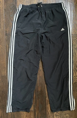 Adidas Windbreaker Track Pants Mens L Black Ankle Zip Swooshy Mesh Lined Y2K