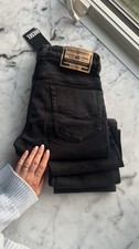 Diesel Straight Fit Black Denim Jeans Men's Cotton 5-Pocket Button Logo