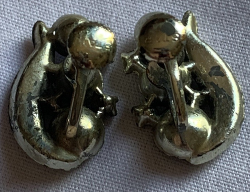 Vintage Silver Plate Iris Glass & Blue Rhinestone Earrings-Marked STAR-Screwback - 第 5/7 張圖片