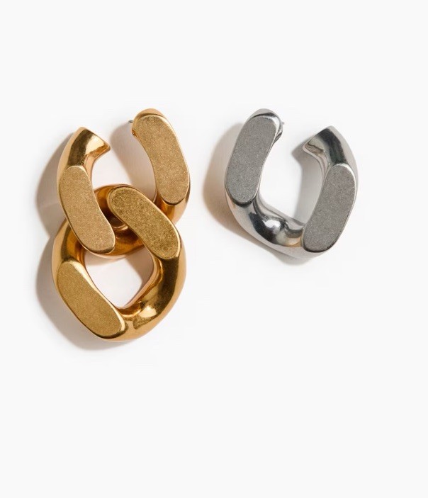 Stella McCartney x H&M Mixed Metal Asymmetrical Chunky Chain Link Hoop Earrings
