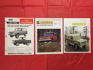 LOT 3 1966 1970 1975 FORD "BRONCO" Truck Dealer Brochures