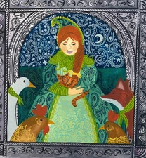 Jemma Jamie - Contemporary Gouache, A Lady With Her Menagerie