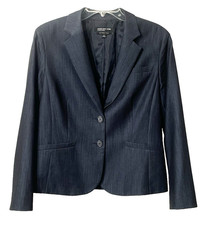 Jones New York Collection Platinum Stretch Navy Lined Two Button Blazer Size 14