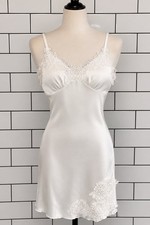 Ivory Satin Floral Lace Slip Dress Size Small Romantic Y2K Lingerie Mini