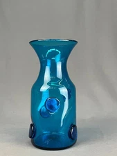 Blenko Blown Glass Blue 595 Blob 9 1/4" Carafe/Vase by Wayne Husted c. 1959