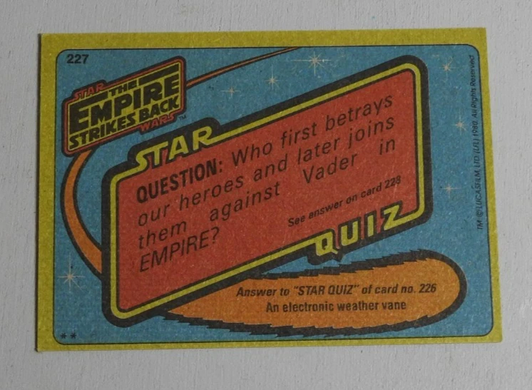 1980 TOPPS STAR WARS THE EMPIRE STRIKES BACK #227 ANTHONY DANIELS AS C-3PO - NM - Image 2 of 2