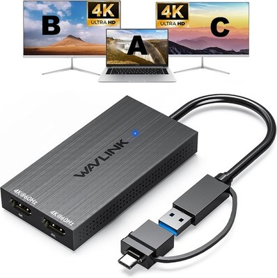 USB 3.0 DisplayLink Adapter Dual HDMI 4K 60Hz für MacBook Neo, Schwarz, WAVLINK