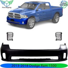 Front Bumper Cover Fascia Fog Light Assembly Kit For 2013-2018 Dodge Ram 1500
