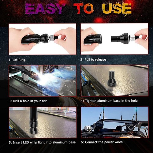 New 2pcs 12‑24V RGB LED Whip Light Waterproof App Remote Control 366 Modes - Picture 9 of 12