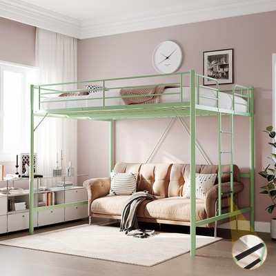  Full Loft Bed with Flat Rungs for Adults, Kids and Young Teens, No Box Spring 