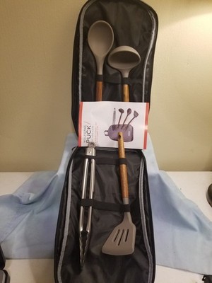 WOLFGANG PUCK BBQ TOOL SET New In Original Gray Zippered Bag, 5 Piece 