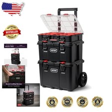 Stack-n-Roll 3pc Modular Tool Box System, Rolling Garage Storage, Durable Resin