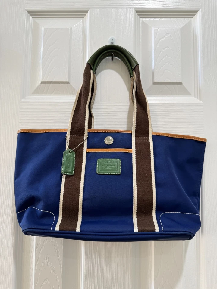 COACH Legacy Stripe Canvas Tote – Blue/Brown/Green Leather Trim (No. A04M-6261) - Image 4 of 4