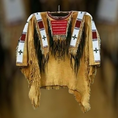 Men Traditional Western Wear Style Suede Leather Warrior Shirt Beaded & Fringes