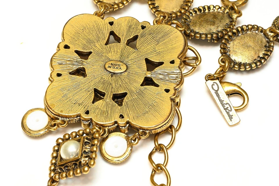 Oscar de la Renta Pink Blue Glass Pearl Tassel Necklace - Image 2 of 2