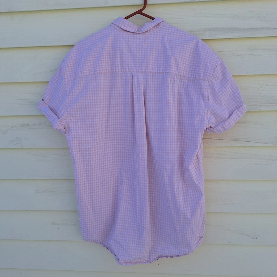Camisa Tommy Hilfiger Para Hombre Talla XXL Manga Corta Rosa Cuadros Abotonada Preppy  Foto 2 de 4