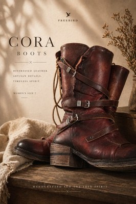 Freebird Cora Boots 7 Distressed Brown Leather Western Harness Artisan Moto Boho