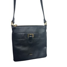 Lauren Ralph Lauren Pebble Leather Black Crossbody Bag Gold Initial Hardware