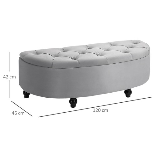 HOMCOM Panca Fondoletto Contenitore Imbottita in Velluto 120x46x42cm Grigio - Foto 4 di 10