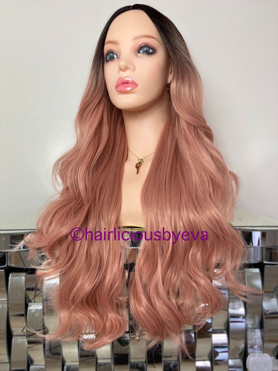 Rose Gold Wavy Wig Wavy Rose Gold Lace Front Wig, Dark Root, Adjustable - Etsy main image 4