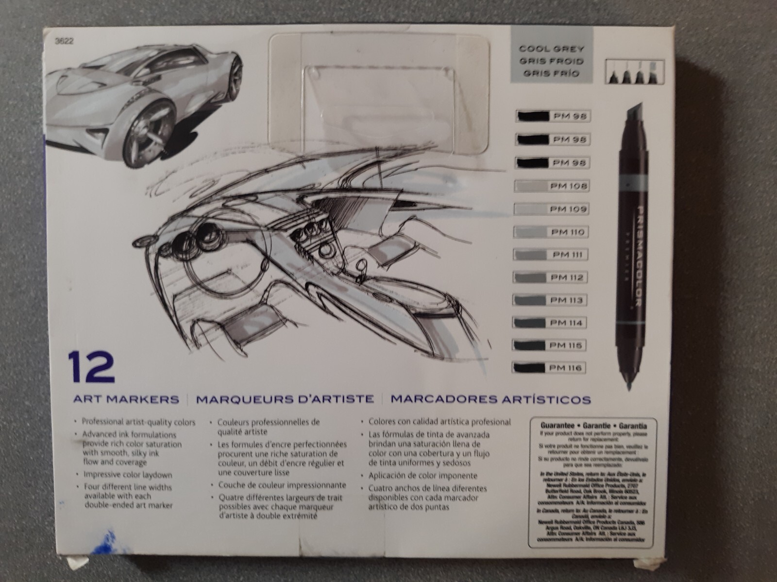 Prismacolor Premier 12 Piece Art Marker Set Cool Grey Chisel Fine Tips 3622 NEW