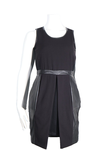 Lamarque Women US4 S Black Sandy Dress Pleated Leather Front Slit Skirt Mini NWT - Picture 8 of 8