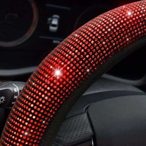 15''/38cm Red Bling Diamond Car Steering Wheel Cover Decor Accessories Women - Picture 10 of 12