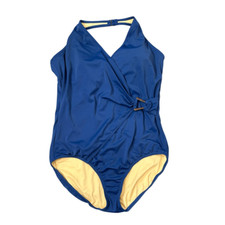 Lands' End Swimsuit Womens 22W Blue Long Torso Ring Surplice One Piece Ruched