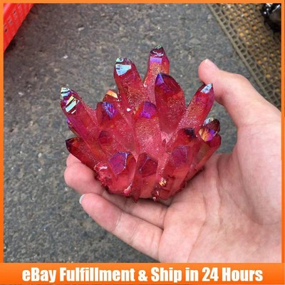 100g Natural Aura Red Quartz Crystal Cluster Titanium Ore Rock Stone Specimen US