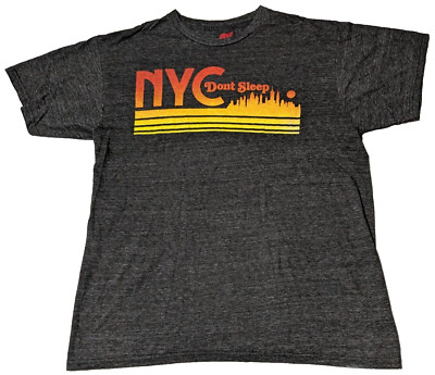 NYC DON'T SLEEP Men Large Charcoal Sunset City Silhouette MAD ENGINE T-Shirt
