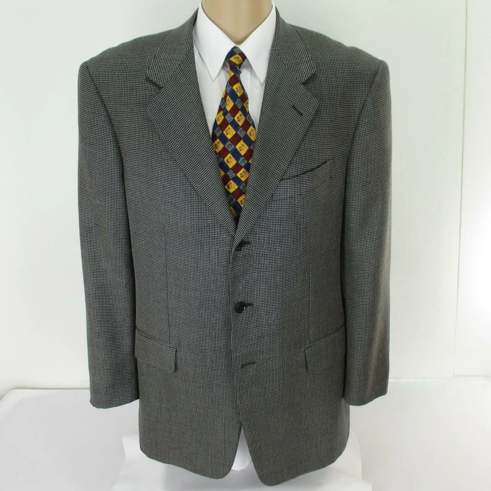 44 R Pal Zileri Gris Noir Soie Laine 3 Boutons Hommes Blouson Sport Blazer - Photo 2/4