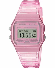 Casio F91WS-4,   7 Year Battery Chronograph Watch, Pink Silicone Strap, Alarm