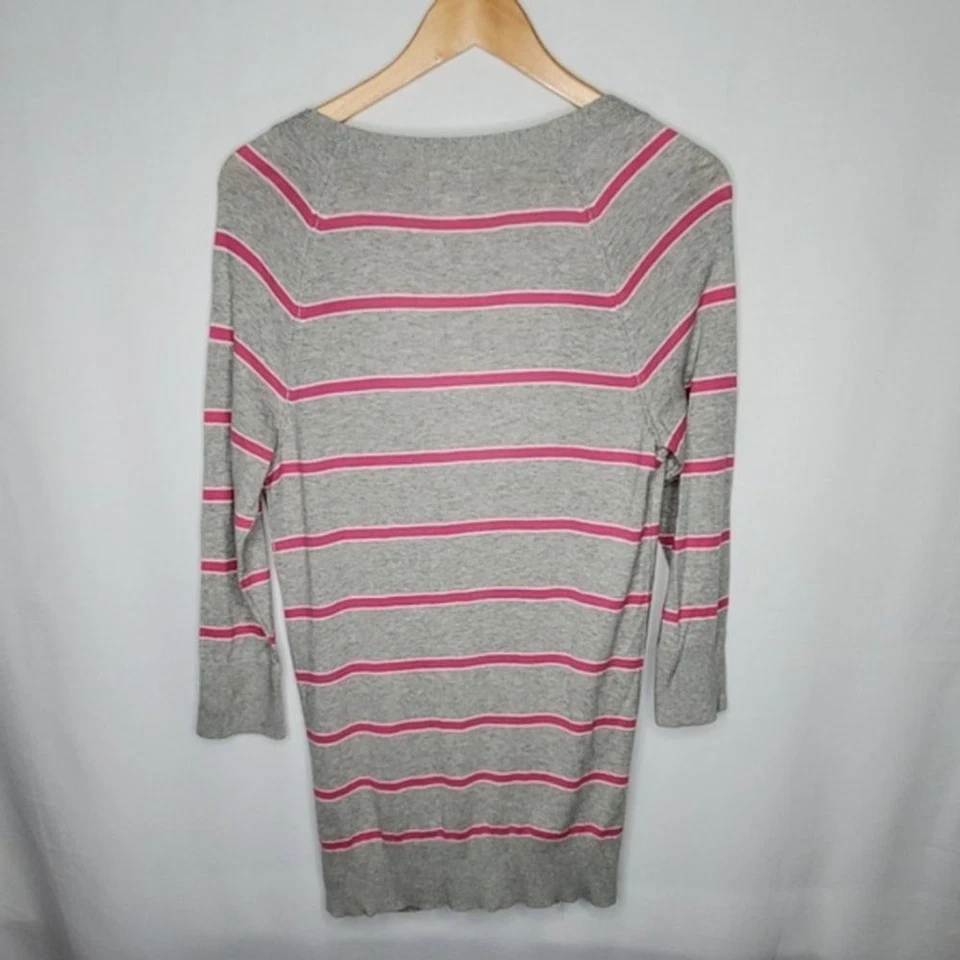 Cárdigan Mossimo para mujer grande a rayas manga larga gris rosa L Foto 2 de 3