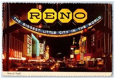 1977 Reno At Night Famous Lighted Arch Club Restaurant Classic Cars NV Postcard