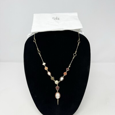 Cabi Fall 2021 Cameo style Necklace Vintage style Y Drop Good Tone Red Pearl