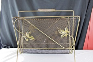 Mid-Century-Wire-Mesh-Magazine-Rack-Vintage-Home-Decor