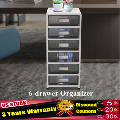Large 6-Drawer Desktop Organizer with Open Tray Top, for Desk Organizer, Black