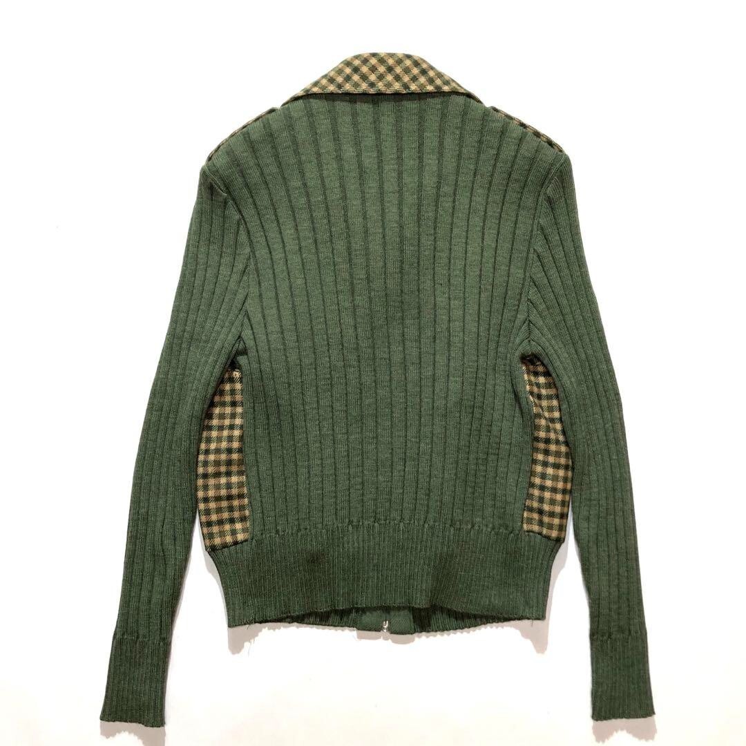 70s 80s Euro full zip wool knit switching jacket Khaki Deep