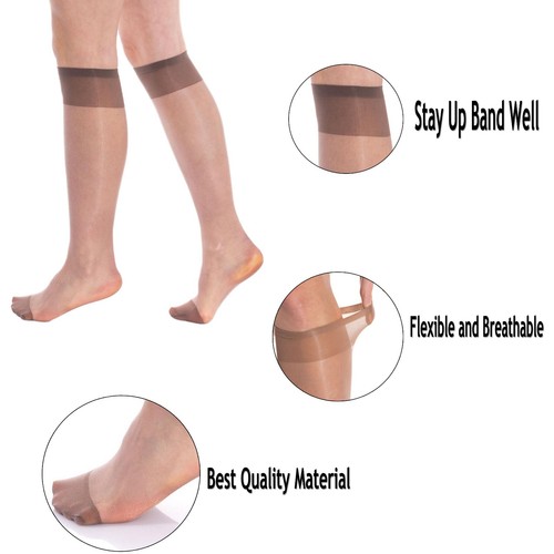 Sheer Knee High Socks for Women 15 Denier Stay up Band 3 Pairs - Picture 26 of 33