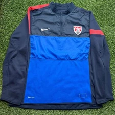 Nike US National Soccer Pullover Sideline Navy Blue Royal Red Track 1/4 Zip